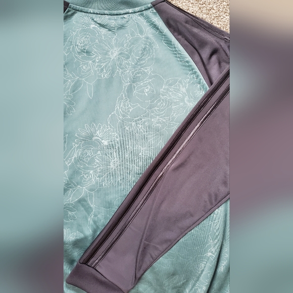 Adidas Firebird Floral Embossed Zip Up Bomber Track Jacket Teal Black - Picture 15 of 16